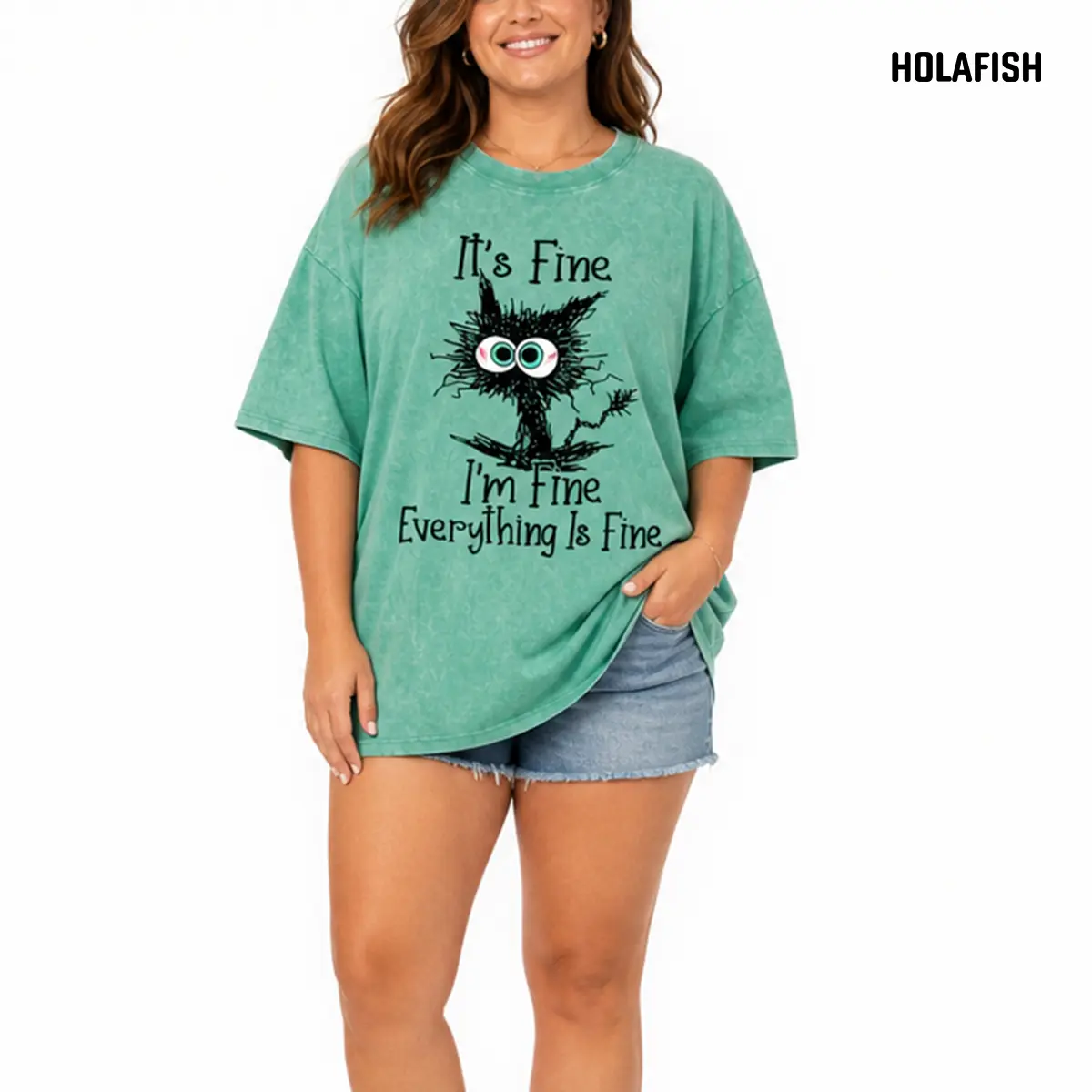 Holafish Women's Vintage Acid Washed Floral Graphic Tee - Heavyweight Cotton Fabric, Round Neck, Short Sleeve, Casual Beach Daily Top - Pair with Jeans, Jackets