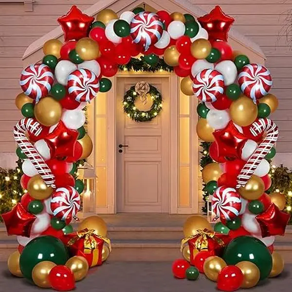 Christmas Balloon Garland Arch Kit 233 Pieces with Candy Balloons Cane Balloons Latex Balloons Gift Box Balloons Star Balloons for Christmas Party Decorations