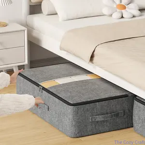 Zippered Underbed Storage Bag, Thick Non-woven PVC Dustproof Organizer, Large Capacity Sturdy Pouch for Quilt Bedding Blanket Clothes Household Wardrobe Bedroom Space Saving Tidying Storage summerwins