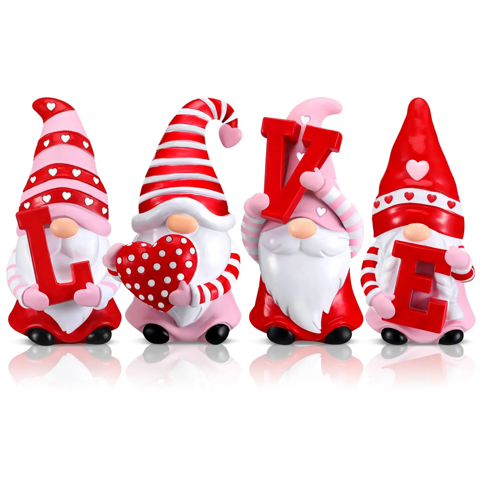 Valentines Gnome 4pcs LOVE Gnome Ornament Cute 3D Gnome Statues Resin Gnome Couple Desktop Decoration for Valentines Day Dining Home Party Holiday Seasonal, Gift for Gnome Lover
