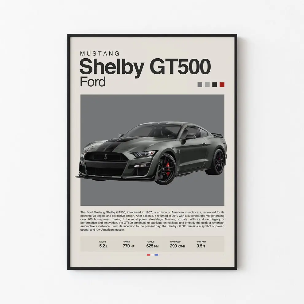 Ford Mustang Shelby GT500 Poster, Car Poster, Product without frame