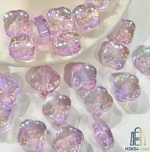 Iridescent Confetti Clover Acrylic Beads Multicolor Transparent Four Leaf Flower Spacer Beads for DIY Bracelet Earring Jewelry Making Craft Supplies