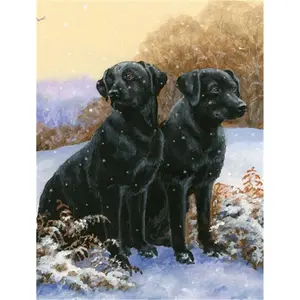 212 MAIN Polyester Fade-Proof Black Labradors Snowy Day Canvas House Flag, Functional Art for Boating & Outdoor Use