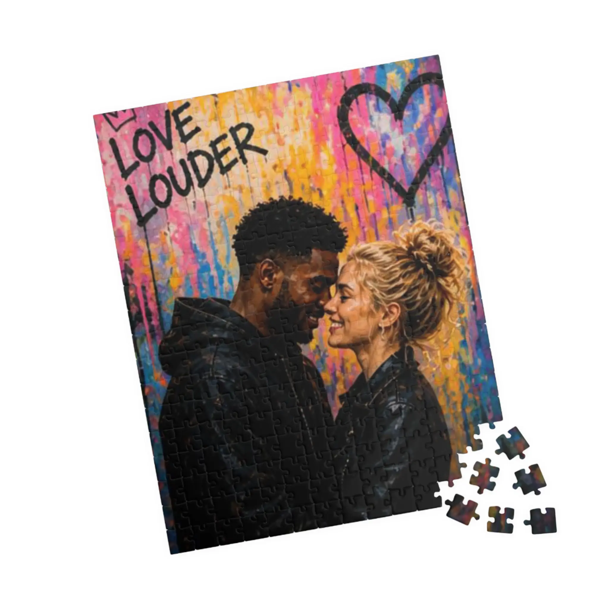 Love Louder Interracial Couple Puzzle 252 Pieces High-Quality Print on Durable Cardboard Ages 14+