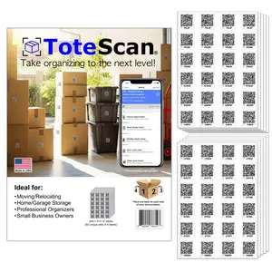 ToteScan® Intelligent QR Labels for Organization/Moving/Storage (60 unique sets of 4 labels, to place on all 4 sides of your box/container) 1.5"x1.5" labels. Choose paper or heavy duty label material