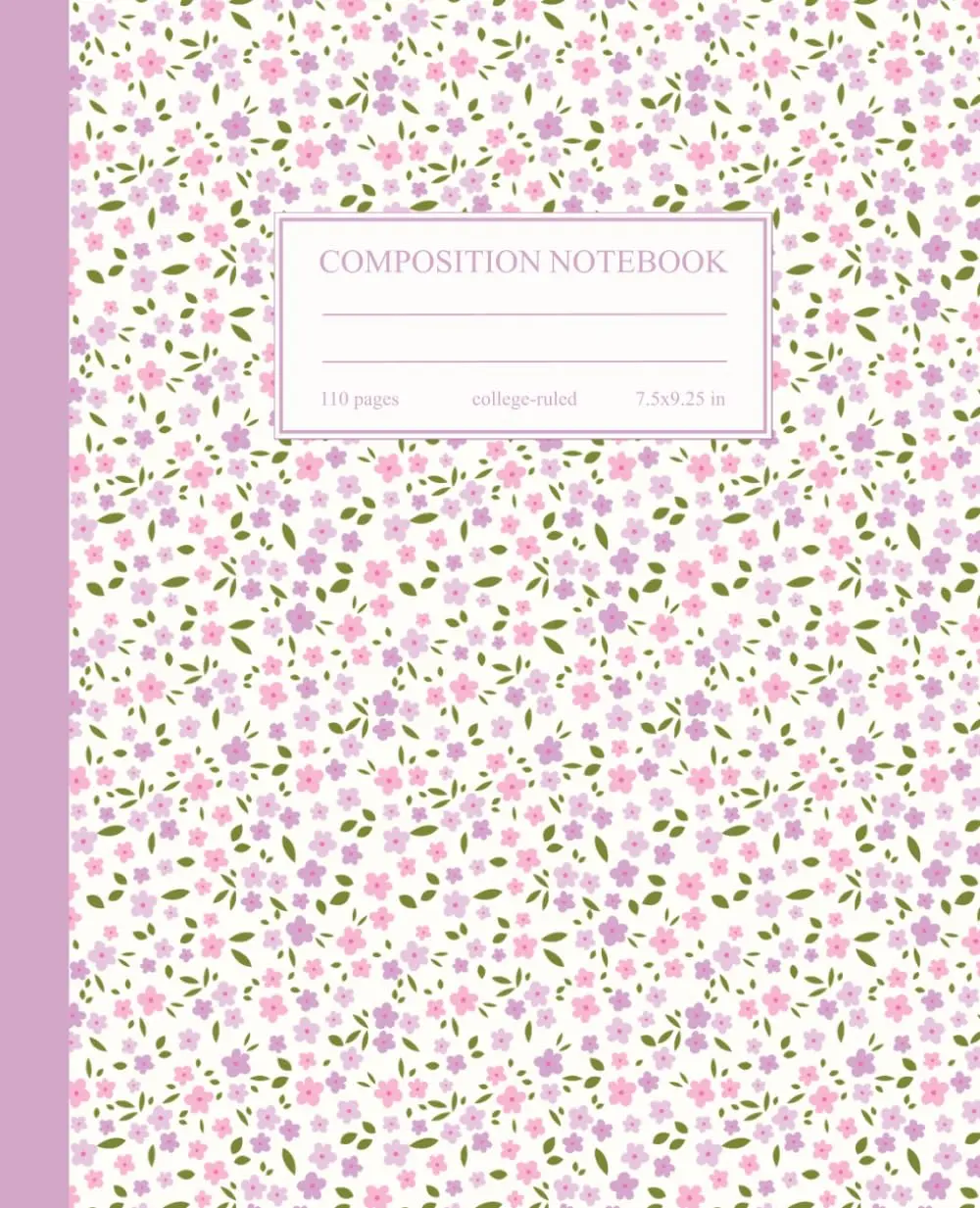 Composition Notebook College Ruled: Vintage Pastel Pink & Purple Ditsy Floral Pattern | Cottagecore Aesthetic Journal