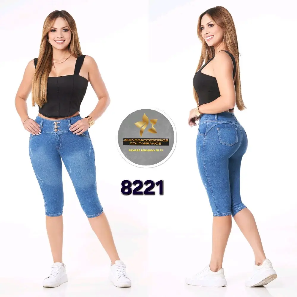 Torero Style Short Cargo Colombian Jeans with Pockets, with Stretch, Button Front, Slim-Fitting, Casual Style, Summer Wear, 8218 - Streetwear, Bottom, Basic, Trouser, Denim, Minimalist, Pants, Comfort
