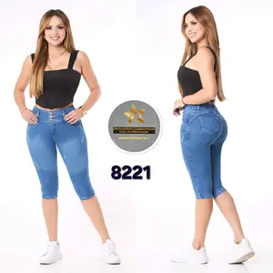 Torero Style Short Cargo Colombian Jeans with Pockets, with Stretch, Button Front, Slim-Fitting, Casual Style, Summer Wear, 8218 - Streetwear, Bottom, Basic, Trouser, Denim, Minimalist, Pants, Comfort