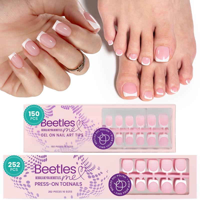 Beetles French Tip Press on Nails+Toenails:Almond/Coffin/Square/Squoval Pre-APplied Primer & Base Coat Glue for DIY Nail Gift for Women Easter'sGift Beetles French Tip Press on Nails+Toenails:Almond/Coffin/Square/Squoval Pre-APplied Primer & Base Coat Glue for DIY Nail Gift for Women Easter'sGift