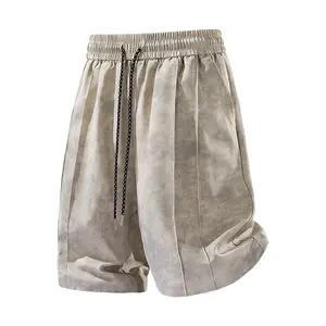 New Summer Minimalist Woven Drawstring Sports Shorts — Unisex Streetwear Style, Versatile Loose Fit Tie-Dye Ice Silk Beach Bermuda Shorts for Men