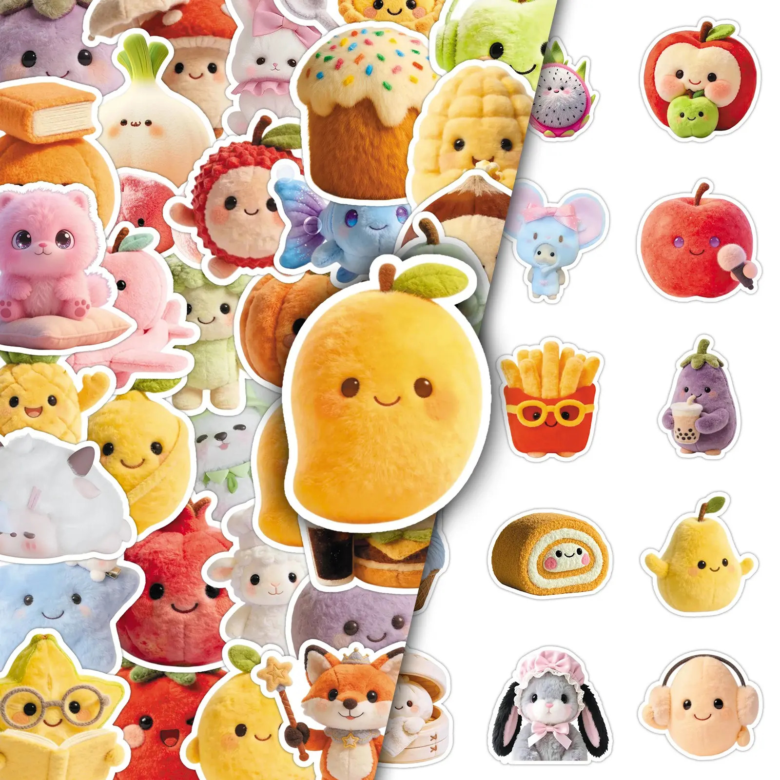 102 Sheets, Two Sets of Repeat Plush Avatar Cute Cartoon Creative Fruit Animal Decoration Cellphone Phone Case Stickers