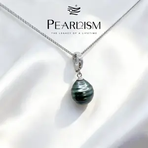 PEARLISM Acorn Design Black Tahitian Baroque Pearl Pendant Universal Clasp (10-12mm) (Free S925 Chain) ASBP001