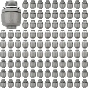 Conduit Connectors, 3/4 Inch Liquid Tight Connector NPT Non-Metallic for PVC Electrical Flexible Conduit Fittings, 180  Straight, UL Listed for  Outdoor Tubes Tools, Grey (100-Pack)