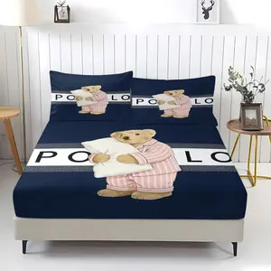Teddy Bear Pattern Bed Sheets Set, Comfortable Printed Pattern, Includes 1 Bed Sheet and 2 Pillowcases, Comfortable Bedding, Non slip Dust Cover Suitable for Bedroom and Guest Room, Suitable as a Gift for Children or Adults