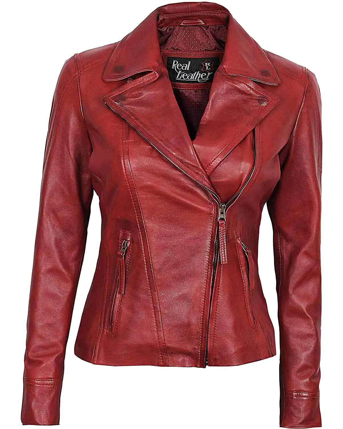 MotorCycleJackets Women's Maroon Genuine Leather Jacket