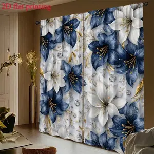 2 pieces of luxurious and elegant blue and white floral printed curtains. They are installed using pocket rod method and are digitally printed. They are suitable for living room, closet, bedroom, study, dining room and home decoration.
