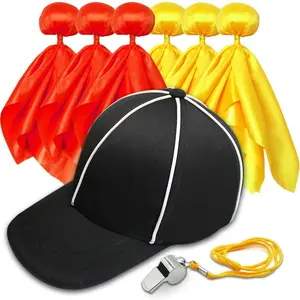 8 Pcs Challenge Flag Referee Hat Set,Tossing Flags Sports Fan Set Penalty Flag Party Accessory (3 Yellow and 3 Red),Official Football Hat and Stainless Steel Whistle,Referee Costume Cap set1