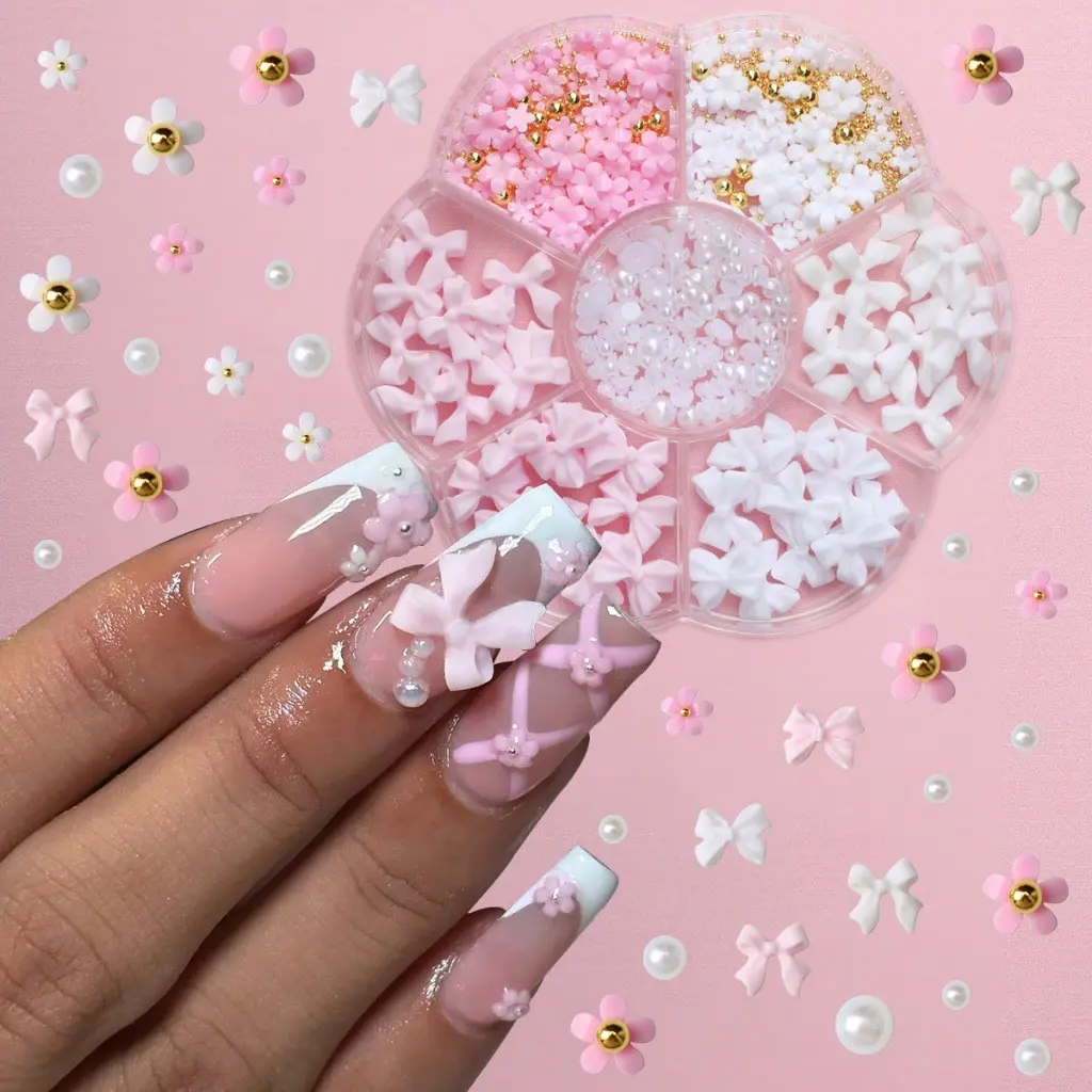 3D Nail Charms and Gems, Cute Nail Bows, Flowers, Mixed Styles with Rhinestones, Flatback for DIY Nail Art Design and Phone Case Decoration, Nail Accessories, Flower Nails