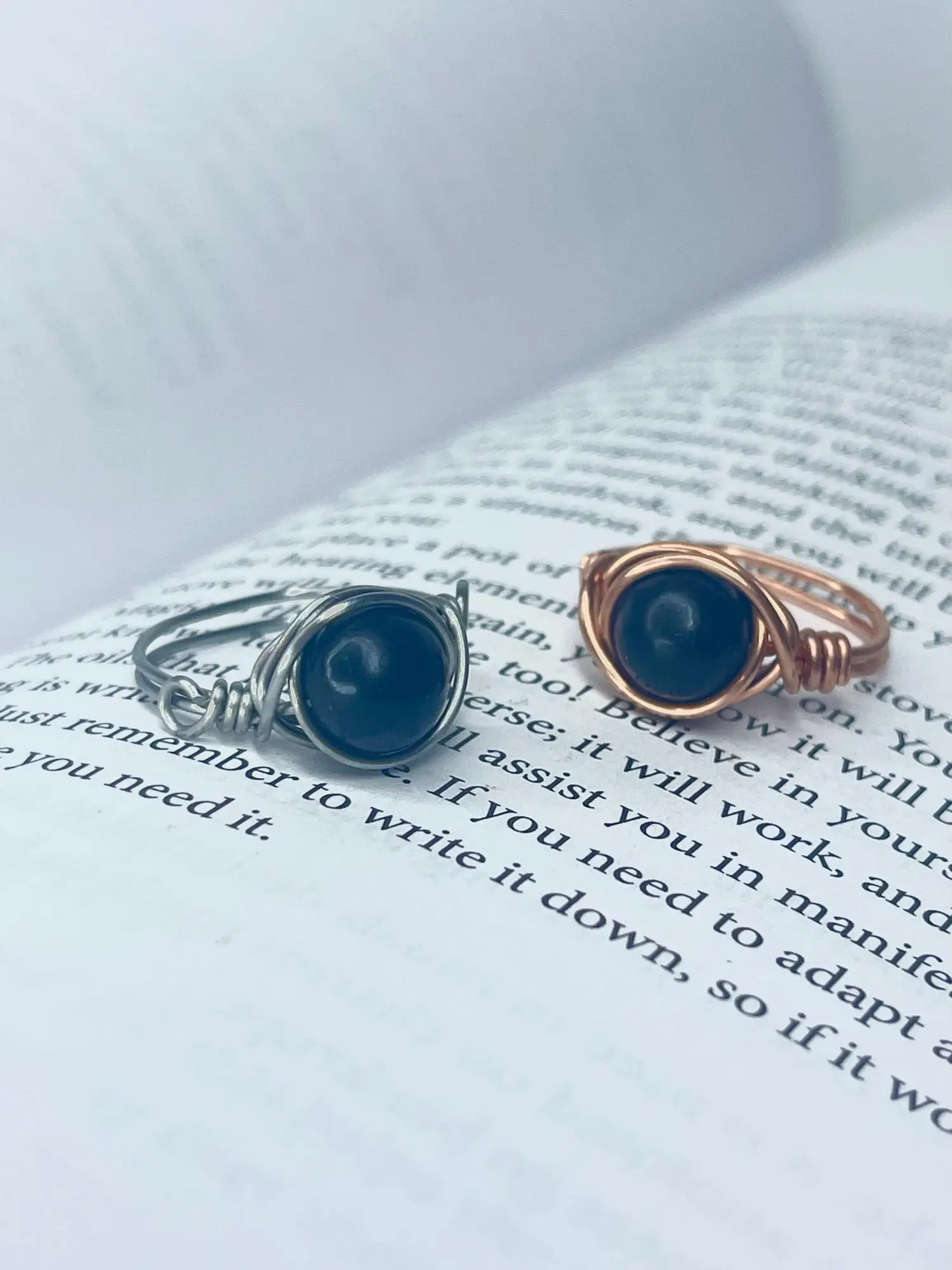 Minimalist Genuine Shungite Stone Ring - Copper or Stainless Steel Wire-Wrap Unisex Jewelry, Crystal Accent, Everyday Wear for Detox, EMF Protection