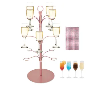 Cocktail Tree Stand for Drinks,Champagne Tower, 3 Tier - 12 Holders Drink Tower,Wine Glasses Holder for Champagne, Cocktails, Martini, Margarita Cups(Pink)