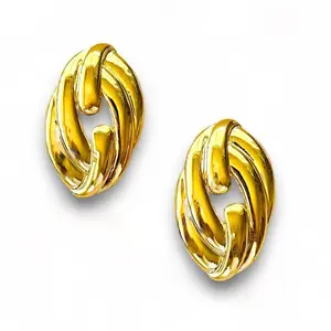 Oval Geometric Earrings - Gold Finish, Twisted Design, Elegant Style, Perfect for Any Occasion