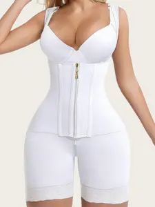 1 Count Women's Solid Color Colombian Shapewear, Fajas, Tummy Control & Butt Lifting Shapewear, Open Bust Design Body Shaper, Wide Adjustable Straps & 8 Support Boning Jumpsuit, Crotch Zipper Closure Bodysuit, Suitable For Daily & Holiday Wear
