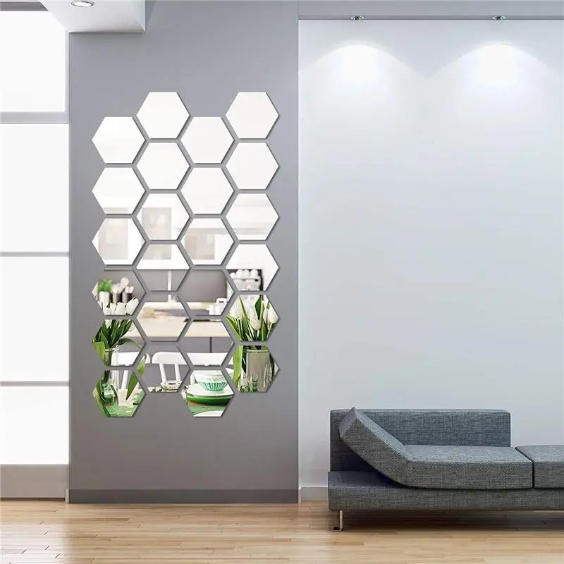 24 Pieces Hexagon Mirror Wall Sticker Removable Acrylic Mirror Setting Wall Sticker Decal Honey Comb Mirror Decal for Living Room Bedroom Home Decor (5 x 4.3 x 2.5 Inch) Durable Lightweight Tiles Sticker