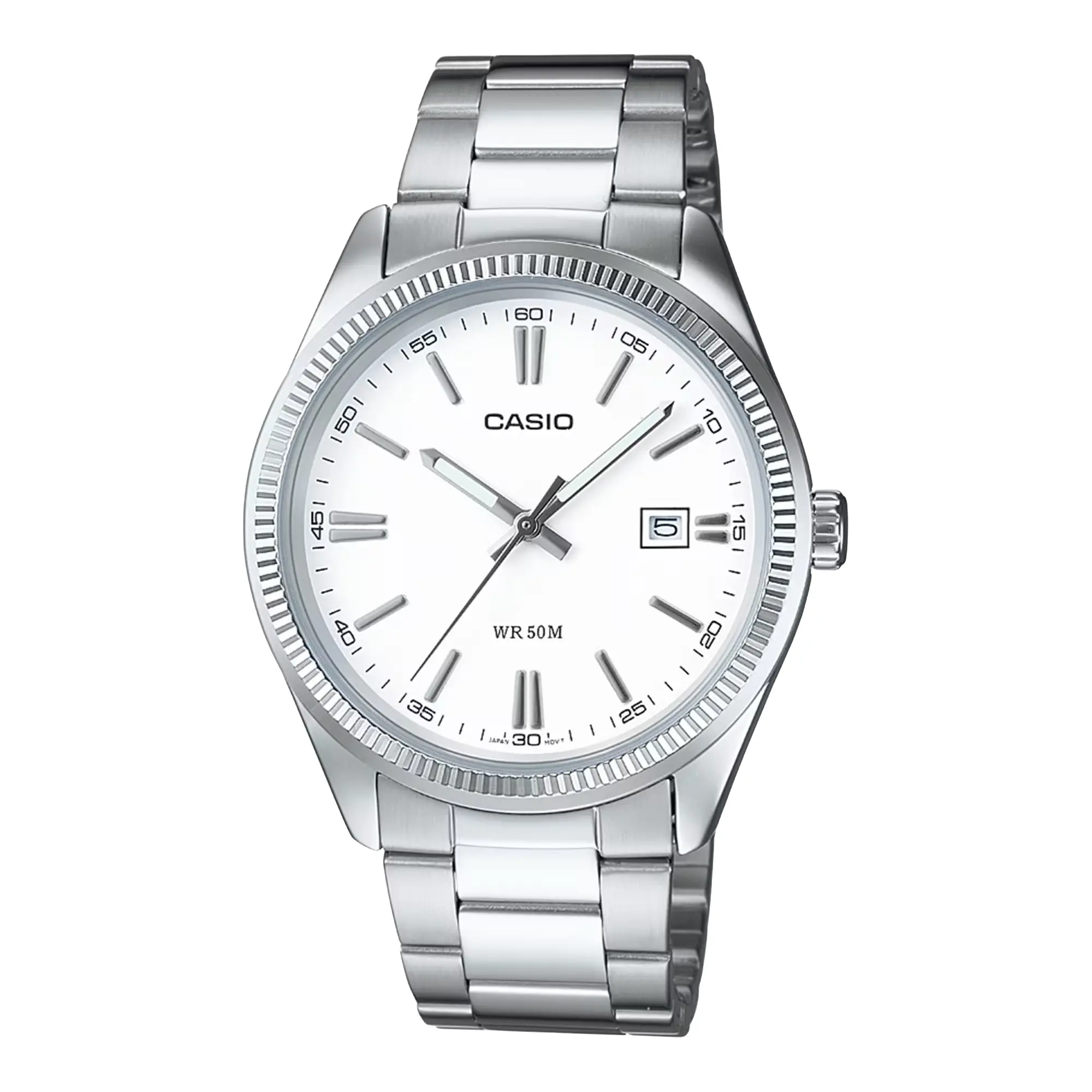 Casio Men’s Silver Stainless Steel Analog Watch with White Dial - MTP-1302D-7A1V