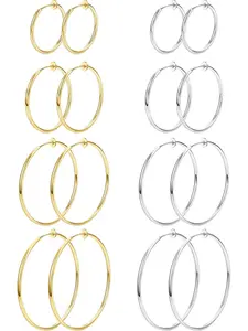 Clip On Earrings for Women - 8Pairs Silver Gold Clip On Hoop Earrings Hypoallergenic Fake Hoop Earrings Set for Non-Pierced Ears