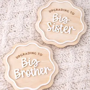 Upgrading to Big Sister Announcement Plaque | Big Brother Reveal Sign | Pregnancy Announcement for Sibling | Wood & Acrylic Baby Reveal