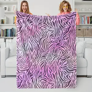 Purple Pink Zebra Gradient Flannel Blanket, Dreamy Animal Print Blanket, Soft and Warm, the Perfect Gift for Trendy Girls and Boho Lovers.