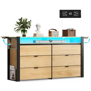 WLIVE 78 Inch Dresser for Bedroom, Long Chest of Drawers Expandable Wood Dresser from 5'3" to 6'5'' with Flexible Shelves and Hanging Rack, Led Dressers for Living Room (85'' TV)