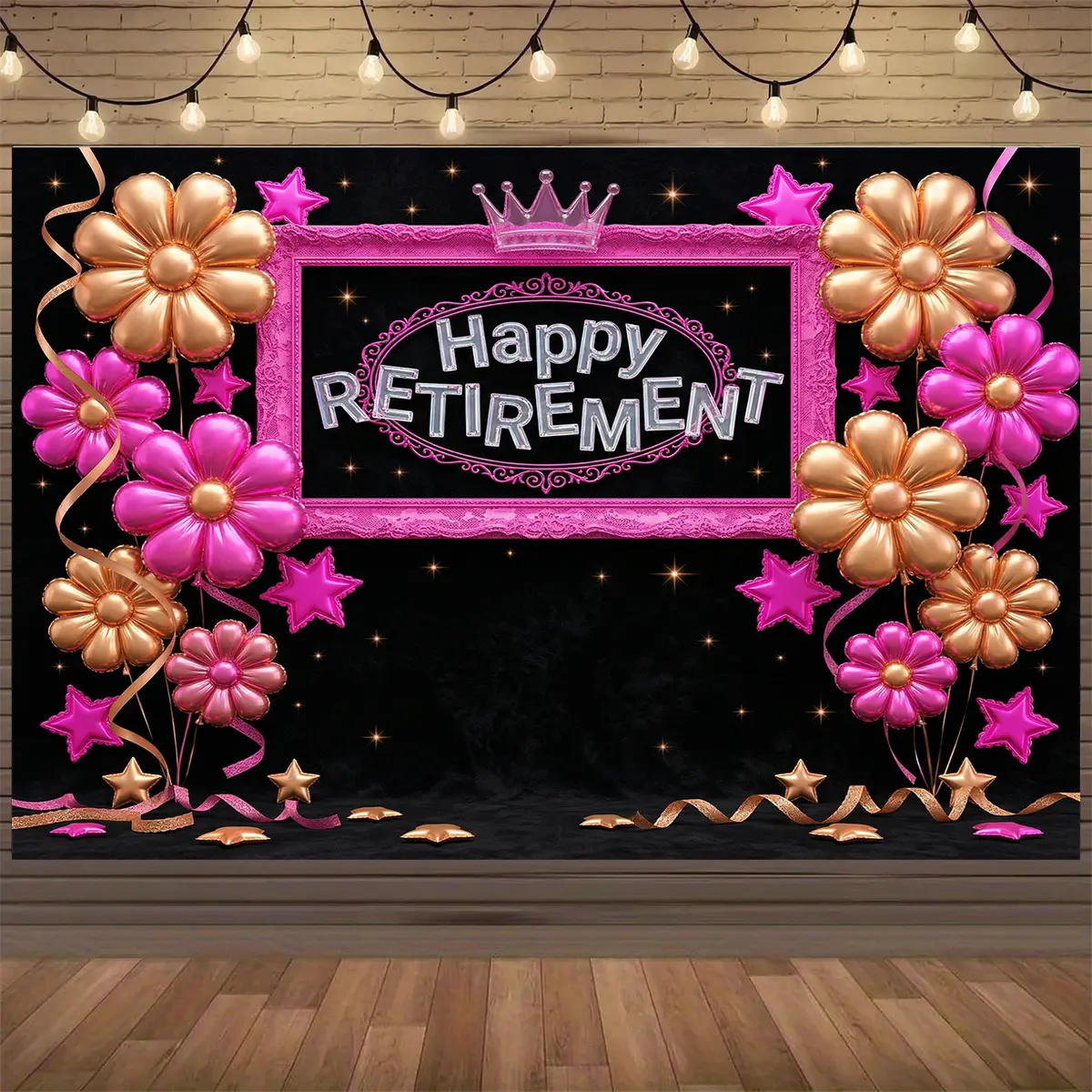 Extra Large Wrinkle Resistant Lightweight Printed Polyester Retirement Sign Banner - Hanging Photo Booth Backdrop Kit for Retirement, Wedding, Anniversary, Birthday Indoor Party Decorations & Favors