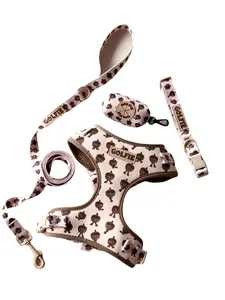 GOLFIE 4 Piece Walking Set for Dogs - Leash Collar Harness & Poppy Bag - Complete Walking Accessory Set for Comfortable Elegant and Convenient Walk