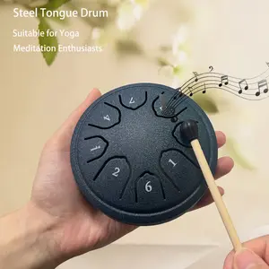Ethereal Drum 4.5-Inch 8-Tones Steel Tongue Drum, Compact & Portable, Relief Stress, Heal, Meditate, Includes Drumsticks & Music Notes