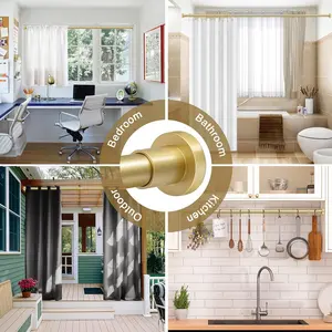 Gold Shower Curtain Rod 32-80 Inch(2.7-6.6ft), Non Slip, Never Rust, No Drill Stainless Steel Spring Tension Shower Rod, Telescoping Curtain Rod for Bathroom Window Living Room Metal Wall Rubber Water Proof