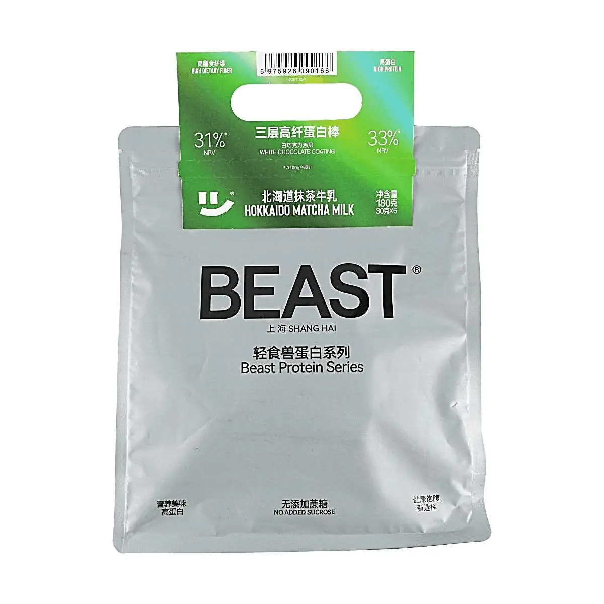 Qingshishou High Fiber Protein Bar - Hokkaido Matcha Milk Flavor, 6g Protein Per Bar, 180g (6x30g) - Meal Replacement, Satiety Energy Snack