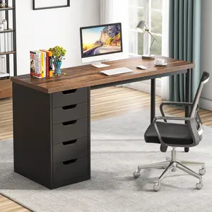 Tribesigns Computer Desk with 5 Drawers, 47 inches Rustic Brown Home Office Desk, Modern Simple Laptop Study Writing Table for Small Spaces