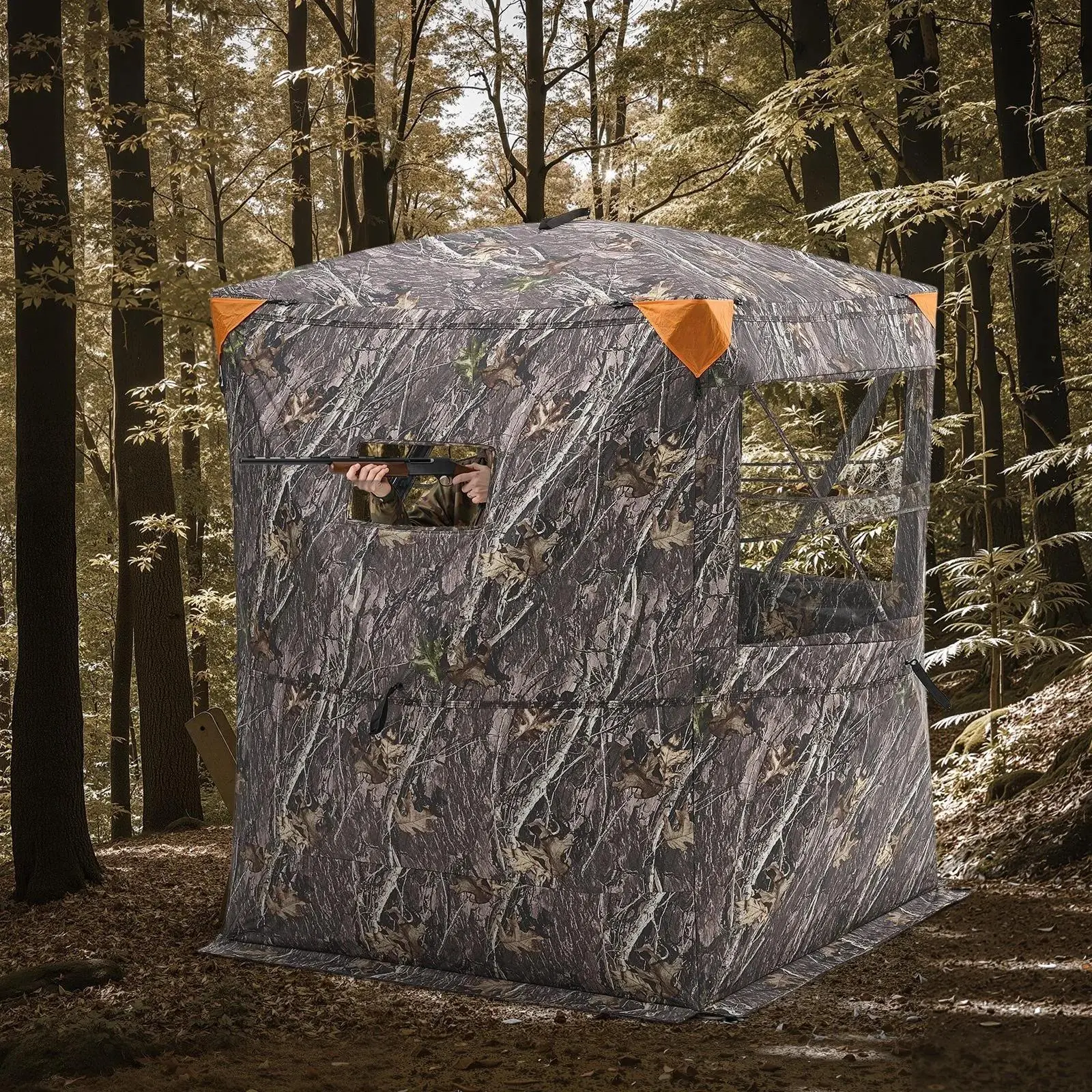 【Summerfinds】VEVOR Hunting Blind, 2-3 Person Thermal Fabric Ground Blind with Tri-Leg Chair, Carrying Bag, Silent Zipper Door & Window, Portable Setup Easy Transport Durable Concealed Shelter for Turkey Hunting, Adults
