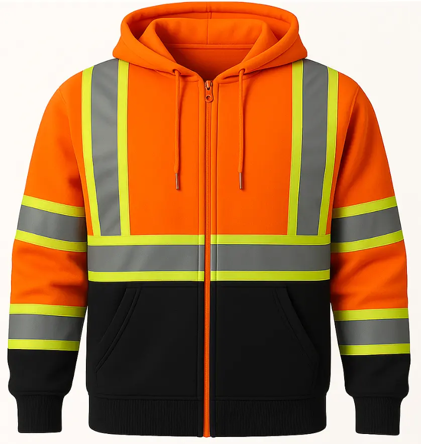 Hi Vis Two Tone Heavy Fleece Zip Up Reflective Safety Hoodie