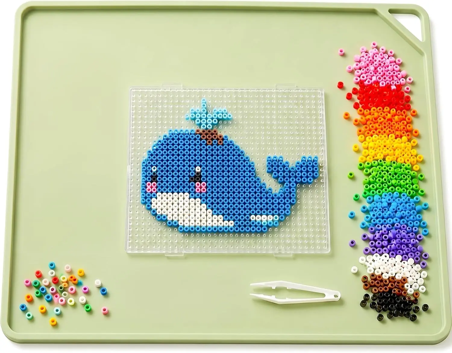 Non-Slip Silicone Fuse Beads Mat, Raised Edge Craft Melty Bead Tray, Compatible with Perler Beads Pegboards, Heat-Resistant Workspace Accessories for Kids DIY Pixel Art Crafts