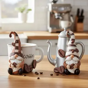2-Piece Resin Coffee Gnome Set - Swedish Tomte Statue, Coffee Party Decoration, Tiered Tray Display, Desktop Kitchen Accent, Home Decor Gift