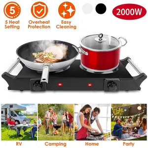 2000W Dual Burner Electric Hot Plate with 5 Temperature Settings 392-932℉ Portable Countertop Stove for Flat Cookware Fast Even Heating Easy to Clean Ideal for Dorms RVs Apartments
