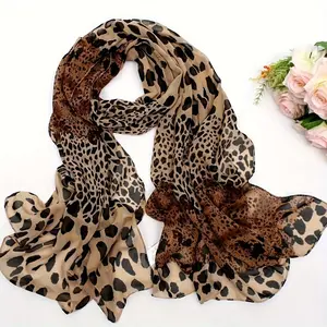 Boho Style Women's Leopard Print Scarf - Printed Chiffon Shawl - Windproof, Warm, Breathable for Going Out, Travel, Beach | Hand Wash or Professional Dry Clean | Inelastic Design