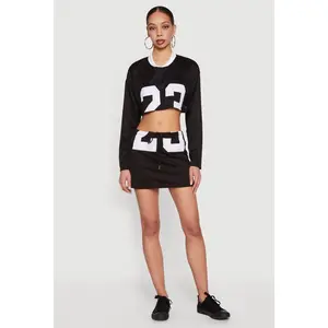 Cropped Numerical Graphic Jersey Mesh Mini Skirt