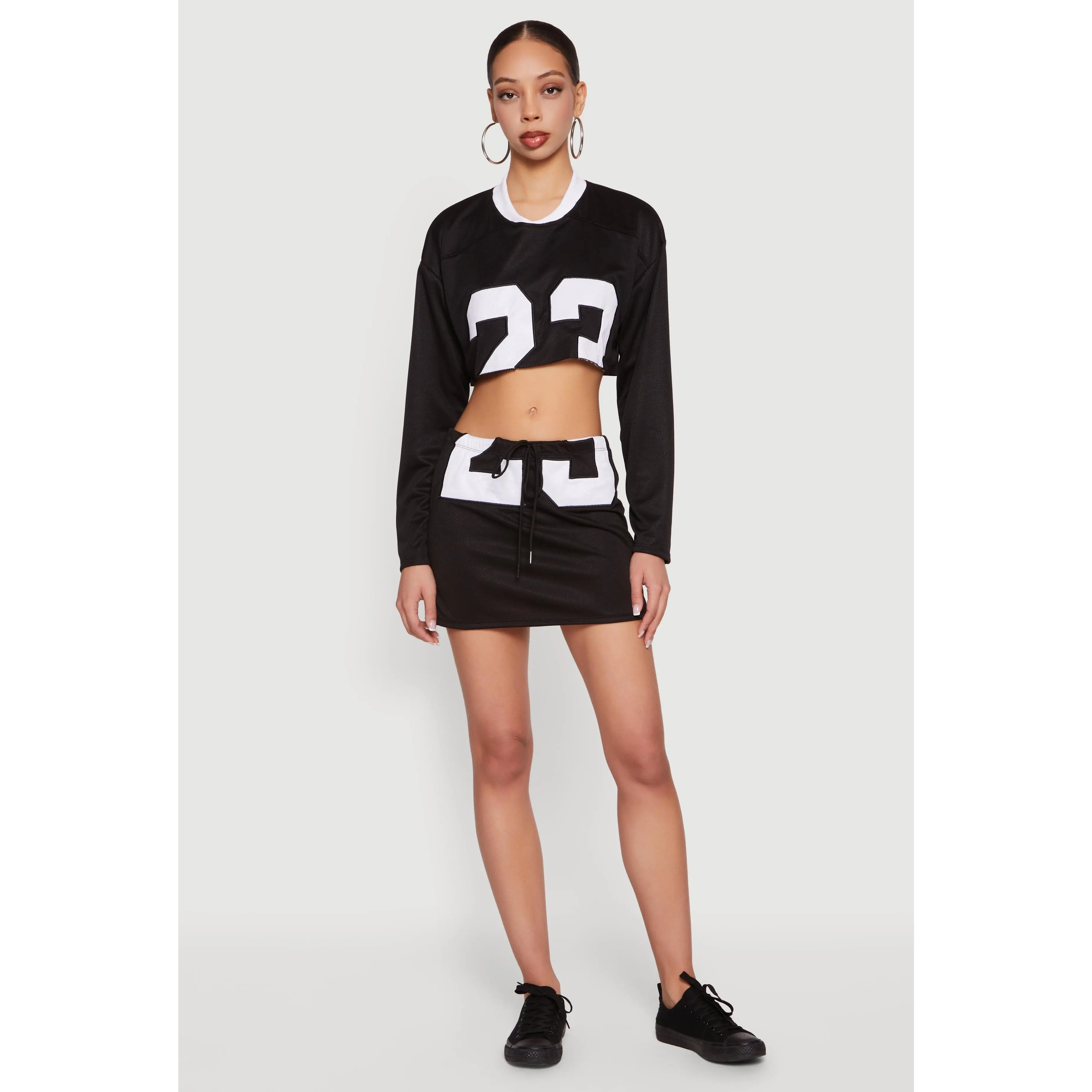 Cropped Numerical Graphic Jersey Mesh Mini Skirt