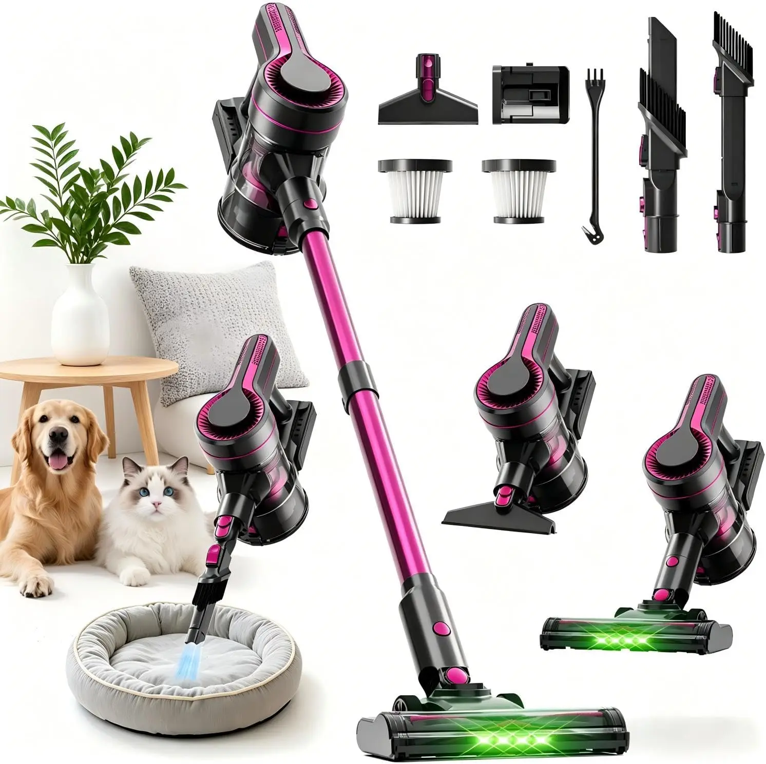 Cordless Vacuum Cleaner for Home,450W 35KPA 60Mins, Self-Standing,Powerful Suction Anti-Tangle Long&Pet Hair, Easily Picks Up Hard/Soft Debris Hardwood Floors,Tile,Carpet for All Surfaces