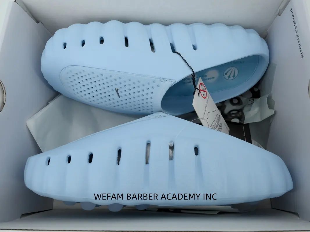 Men Light Baby Blue EVA Mule Slides, Hollow Cut‑Out Upper, Metal Star Emblem Non‑Slip Wavy Sole Casual Street Slippers