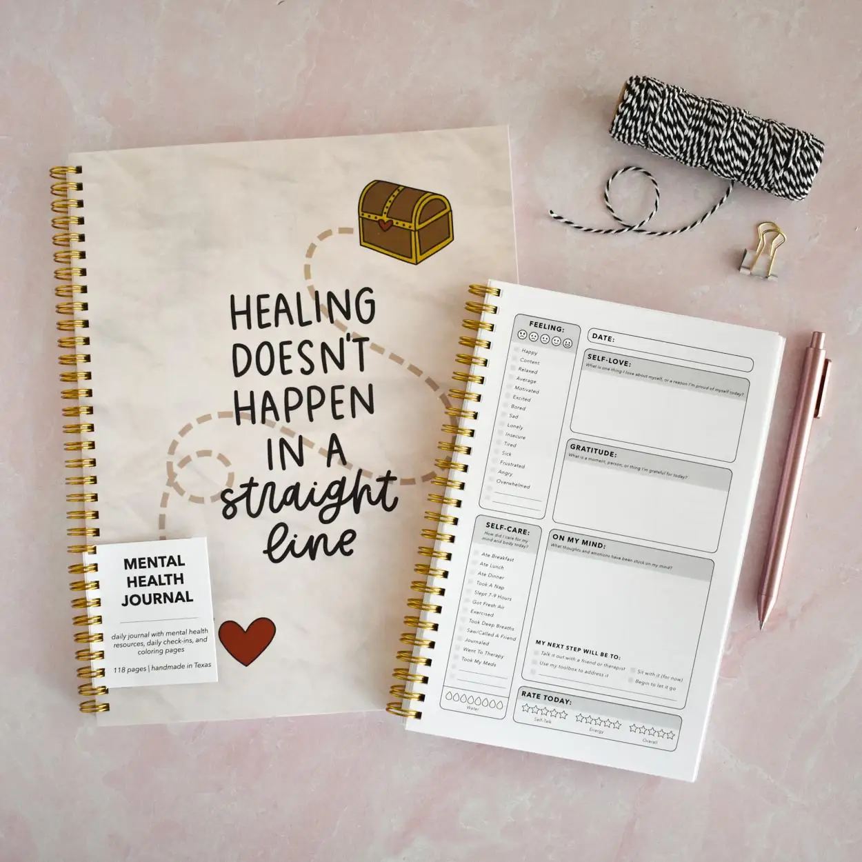 Healing / Straight Line Mental Health Journal - Daily Self Care Journal with Check-Ins, Resources, and Coloring