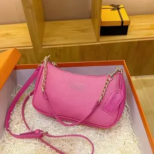 Luxury Pink Handbag with Gold Chain Strap and Adjustable Strap for Women